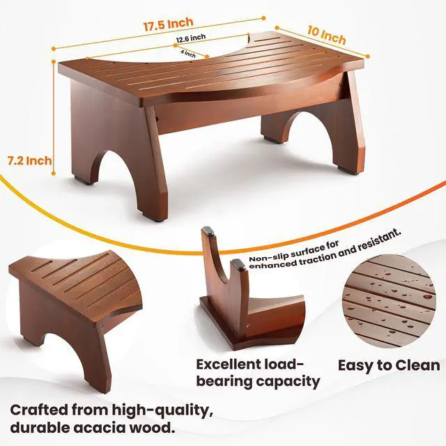 Alt view image 2 of 5 - 7.2 Acacia Wood Toilet Stool for Adults - 350LBS Poop Stool Adult, Toilet Foot Rest, Poop Stool for Bathroom, Toilet Step, Toilet Stool Squat Adult (Acacia Color)