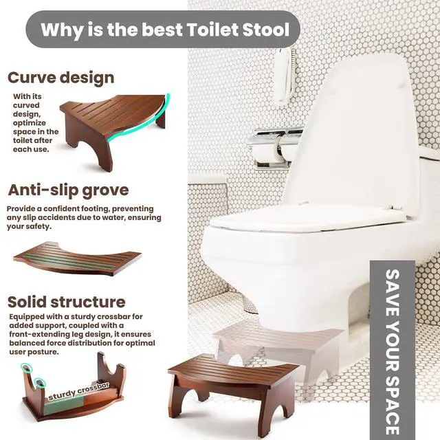 Alt view image 3 of 5 - 7.2 Acacia Wood Toilet Stool for Adults - 350LBS Poop Stool Adult, Toilet Foot Rest, Poop Stool for Bathroom, Toilet Step, Toilet Stool Squat Adult (Acacia Color)