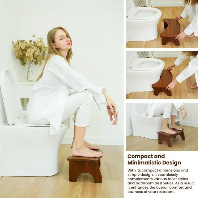 Alt view image 4 of 5 - 7.2 Acacia Wood Toilet Stool for Adults - 350LBS Poop Stool Adult, Toilet Foot Rest, Poop Stool for Bathroom, Toilet Step, Toilet Stool Squat Adult (Acacia Color)