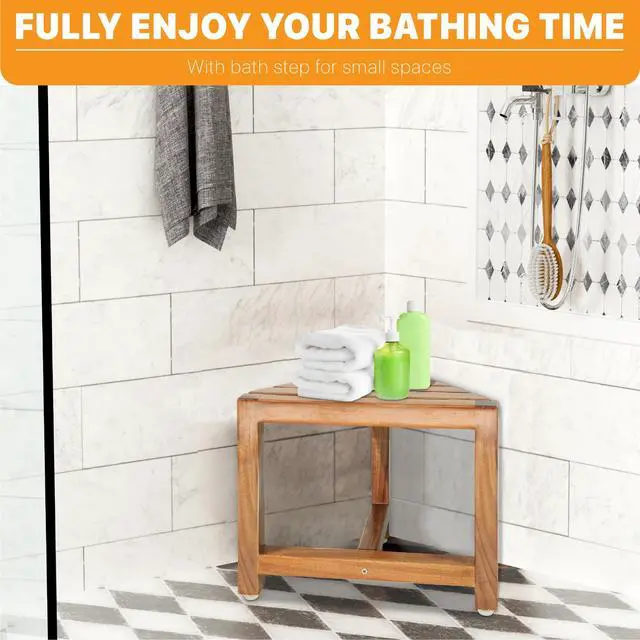 Alt view image 2 of 6 - Shower Foot Rest 12 in - Shower Stool for Shaving Legs, Small Corner Bathroom Bench Suitable for Small Shower Spaces - Bath Seat, Spa Foot Rest Shaving Stool Corner