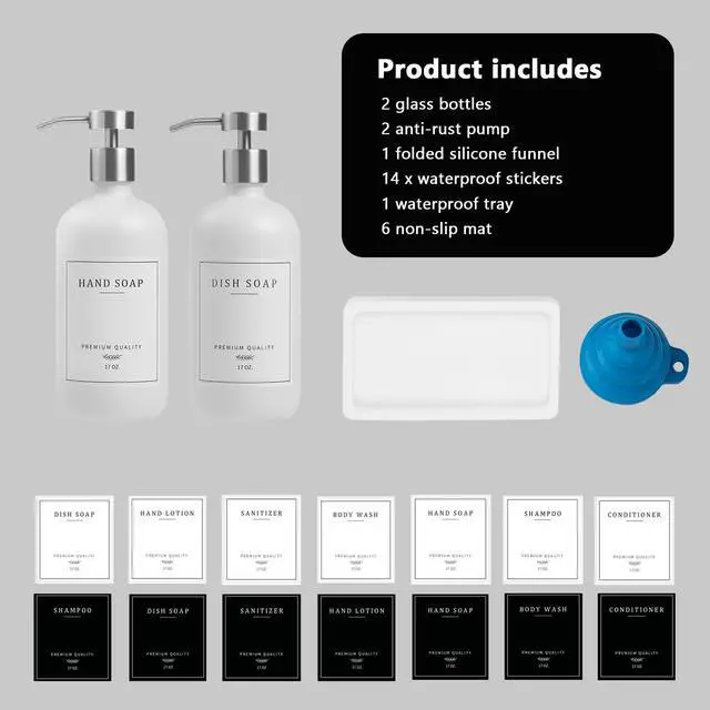 Alt view image 7 of 7 - Dispenser Bathroom - Kitchen Dish Hand Soap Dispenser Set, Liquid Soap Lotion Dispenser with Tray, Hand Soap and Lotion Dispenser, White Bottle/Silver Pump-pd