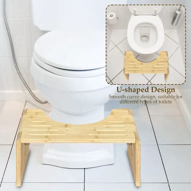 Alt view image 3 of 7 - Bamboo Toilet Stool for Adults Adjustable 7" & 9" Height, Foldable Squat Stool with Non-Slip Base, 400lb Capacity Posture Corrector for Constipation Relief & Better Digestion(Standard)