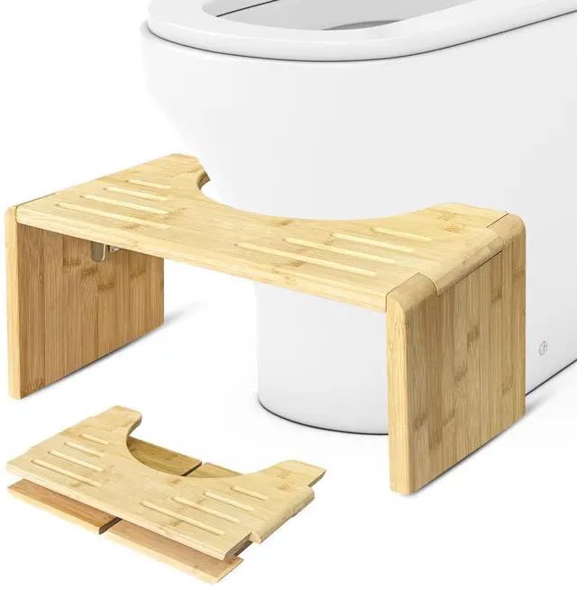 Main image of Bamboo Toilet Stool for Adults Adjustable 7" & 9" Height, Foldable Squat Stool with Non-Slip Base, 400lb Capacity Posture Corrector for Constipation Relief & Better Digestion(Standard)