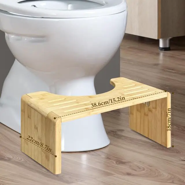 Alt view image 5 of 7 - Bamboo Toilet Stool for Adults Adjustable 7" & 9" Height, Foldable Squat Stool with Non-Slip Base, 400lb Capacity Posture Corrector for Constipation Relief & Better Digestion(Standard)