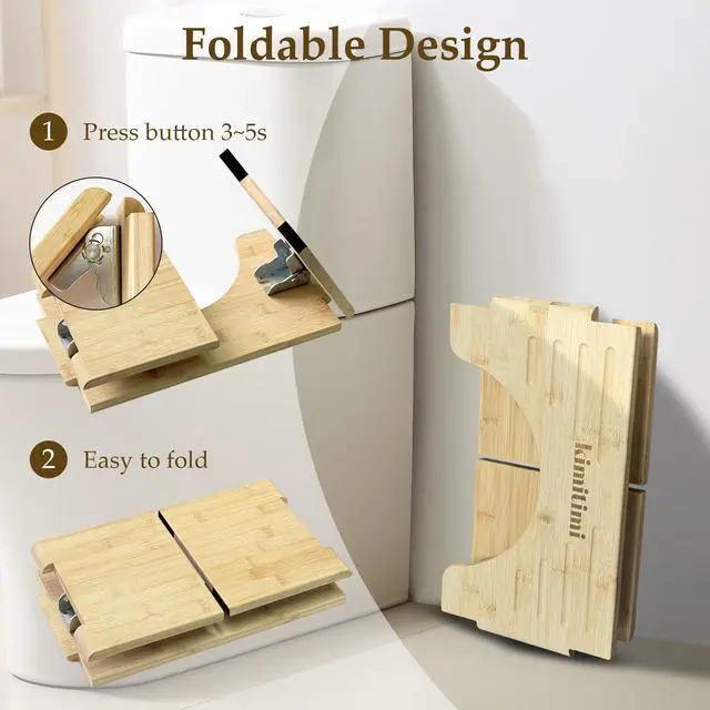 Alt view image 4 of 7 - Bamboo Toilet Stool for Adults Adjustable 7" & 9" Height, Foldable Squat Stool with Non-Slip Base, 400lb Capacity Posture Corrector for Constipation Relief & Better Digestion(Standard)