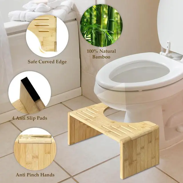 Alt view image 2 of 7 - Bamboo Toilet Stool for Adults Adjustable 7" & 9" Height, Foldable Squat Stool with Non-Slip Base, 400lb Capacity Posture Corrector for Constipation Relief & Better Digestion(Standard)