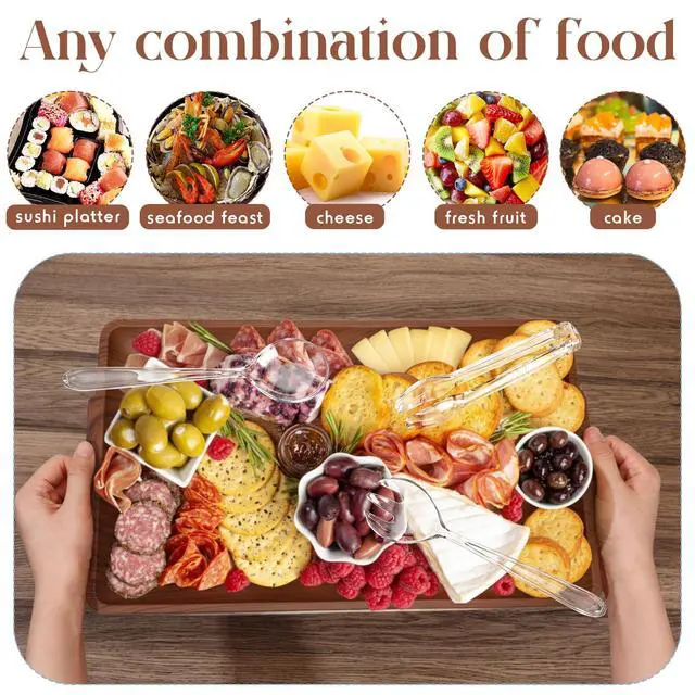 Alt view image 3 of 7 - 1 Set 16" x 9" Chilled Serving Tray for Parties with Compartments Ice Chilled Party Crudite Platter Charcuterie Serving Board Cold Dish Dip Tableware for Seafood Vegetable (Dark Wood)
