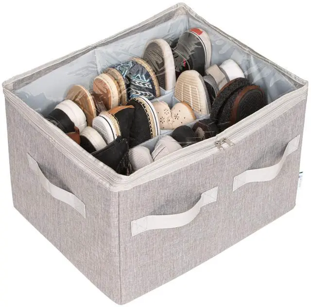 Main image of Shoe Organizer Closet Storage Solution with Clear Cover & Adjustable Dividers for Shoes, Handbags, Blankets, Linen, Clothing (Medium - 16 Pairs, Grey)