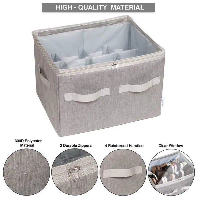 Alt view image 3 of 5 - Shoe Organizer Closet Storage Solution with Clear Cover & Adjustable Dividers for Shoes, Handbags, Blankets, Linen, Clothing (Medium - 16 Pairs, Grey)