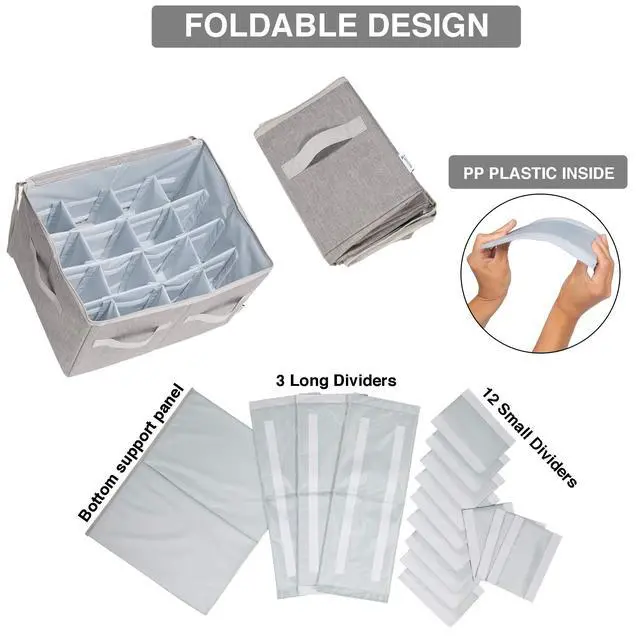 Alt view image 4 of 5 - Shoe Organizer Closet Storage Solution with Clear Cover & Adjustable Dividers for Shoes, Handbags, Blankets, Linen, Clothing (Medium - 16 Pairs, Grey)