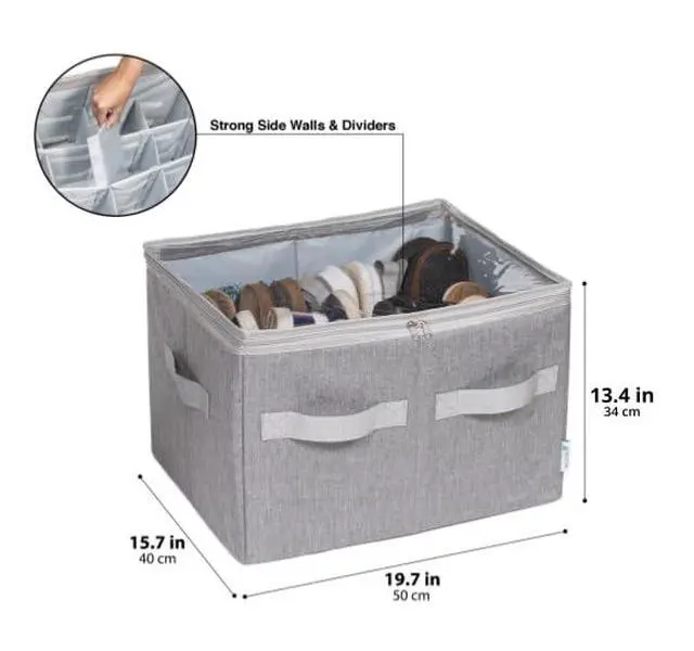 Alt view image 5 of 5 - Shoe Organizer Closet Storage Solution with Clear Cover & Adjustable Dividers for Shoes, Handbags, Blankets, Linen, Clothing (Medium - 16 Pairs, Grey)