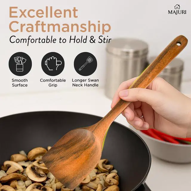 Alt view image 4 of 7 - 10-Piece Wooden Utensil Set with Holder, Spoon Rest & Hooks Durable Non Toxic Cooking Utensils - Wooden Spoons for Cooking, Ideal Kitchen Utensil Set for Cooking Enthusiasts & House Warming