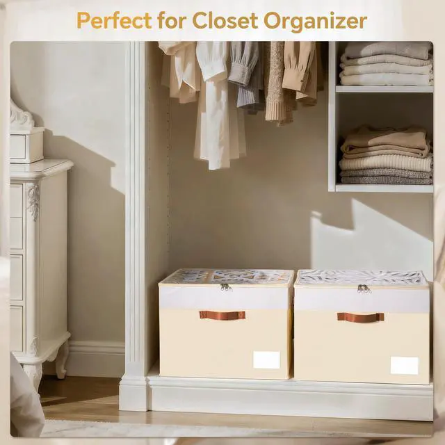 Alt view image 6 of 7 - Shoe Organizer for Closet, 2 Pack Foldable Shoe Storage Organizer Box Bin with Adjustable Dividers and Clear Cover, Closet Shoe Storage for Sneakers Sandals Boots, Fit 16-32 Pairs, Beige