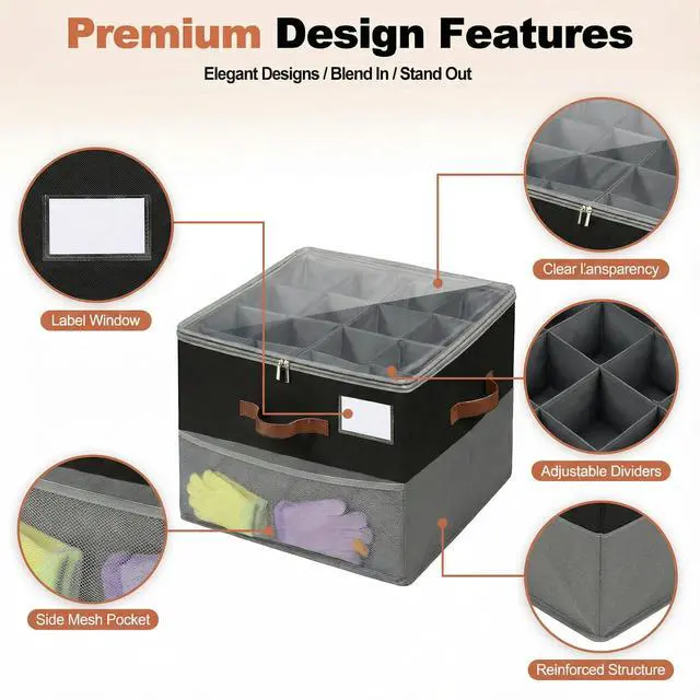Alt view image 3 of 7 - Shoe Organizer for Closet, Foldable Shoe Rack with Clear Cover, Adjustable Dividers for 16 Pairs, Storage Cubby for Wardrobe, Grey & Black