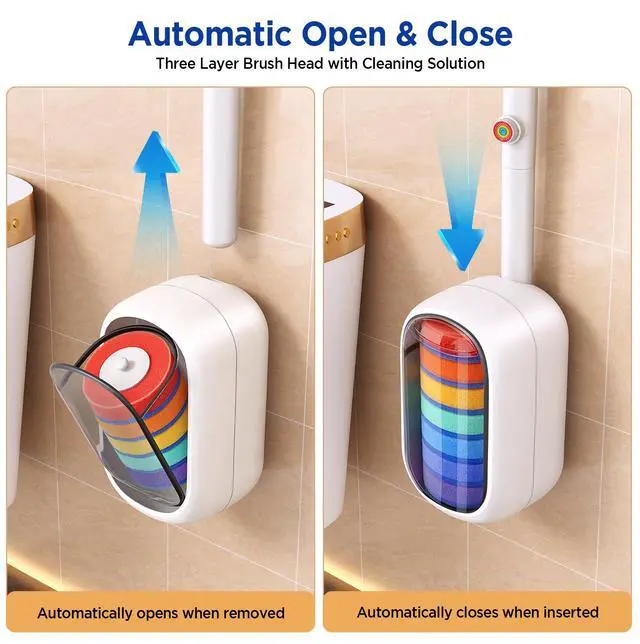 Alt view image 2 of 7 - Disposable Toilet Brush, Wall Mounted Toilet Bowl Brush with 35 Colorful Refills, Toilet Bowl Brush with Storage Box for Deep Bathroom Toilet Cleaning (1 Handle + 35 Colorful Refills).