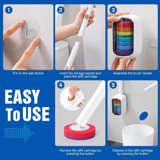 Alt view image 7 of 7 - Disposable Toilet Brush, Wall Mounted Toilet Bowl Brush with 35 Colorful Refills, Toilet Bowl Brush with Storage Box for Deep Bathroom Toilet Cleaning (1 Handle + 35 Colorful Refills).