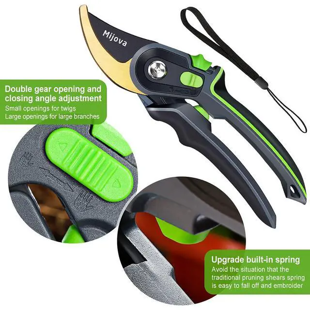 Alt view image 4 of 7 - Professional Garden Shears & Clippers Sharp Pruning Shears for Flowers, Twigs, Roses, Grape Vines, Trees & Bonsai | Heavy-Duty Hand Scissors, Secateurs & Trimmers | Perfect Gardening Gift (green)