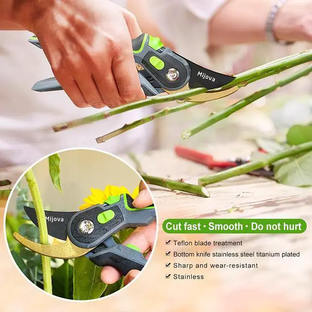 Alt view image 5 of 7 - Professional Garden Shears & Clippers Sharp Pruning Shears for Flowers, Twigs, Roses, Grape Vines, Trees & Bonsai | Heavy-Duty Hand Scissors, Secateurs & Trimmers | Perfect Gardening Gift (green)