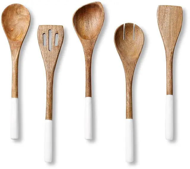 Main image of Wooden Spoons for Cooking | 12" Premium Acacia Wooden Utensil Set of 5 - Smooth Finish, Soft Comfort Cooking Utensils Set for Kitchen, Gifts | Non Stick Wooden Cooking Utensils Set of 5