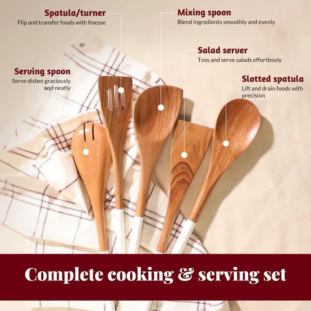 Alt view image 2 of 7 - Wooden Spoons for Cooking | 12" Premium Acacia Wooden Utensil Set of 5 - Smooth Finish, Soft Comfort Cooking Utensils Set for Kitchen, Gifts | Non Stick Wooden Cooking Utensils Set of 5