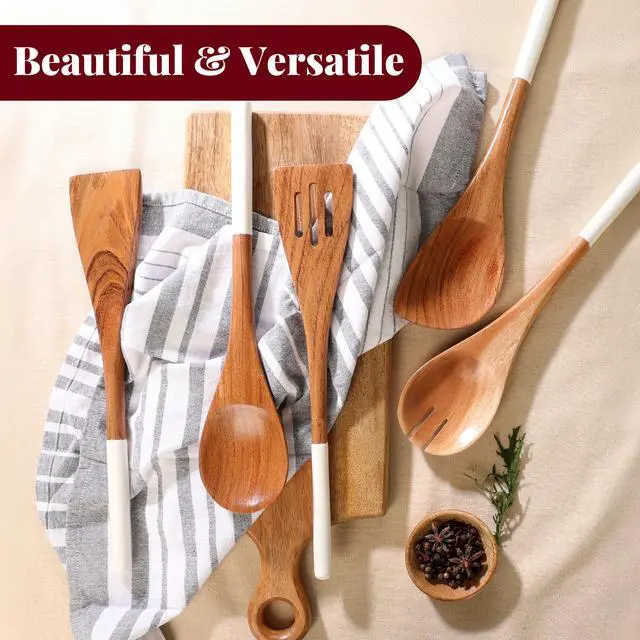 Alt view image 6 of 7 - Wooden Spoons for Cooking | 12" Premium Acacia Wooden Utensil Set of 5 - Smooth Finish, Soft Comfort Cooking Utensils Set for Kitchen, Gifts | Non Stick Wooden Cooking Utensils Set of 5