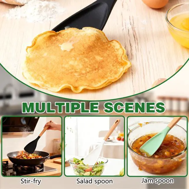 Alt view image 4 of 7 - 3Pack Cedar and Ash SpoonulaMulti Function Spatula Cooking Spoon with Wooden Handle,Heat Resistant & Nonstick Kitchen Utensils Safe Silicone Head Spoon for Mixing,Stirring,Scooping,Flipping,Serving
