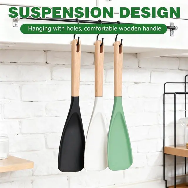 Alt view image 5 of 7 - 3Pack Cedar and Ash SpoonulaMulti Function Spatula Cooking Spoon with Wooden Handle,Heat Resistant & Nonstick Kitchen Utensils Safe Silicone Head Spoon for Mixing,Stirring,Scooping,Flipping,Serving