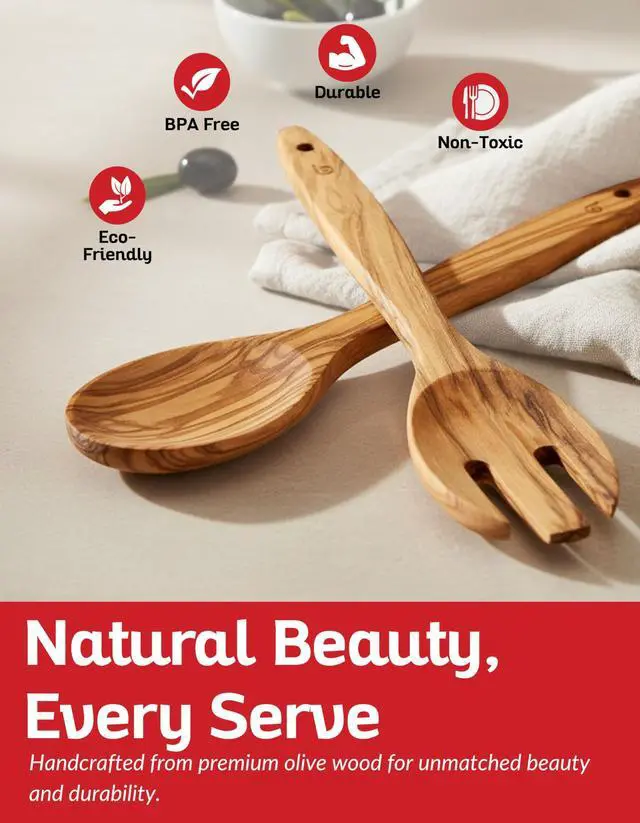 Alt view image 2 of 5 - Utensil Set of 2 PCS Handcrafted Wooden Spoon & Spatula Natural Eco-Friendly Cooking Utensils, Nonstick Safe, Durable Kitchen Tools