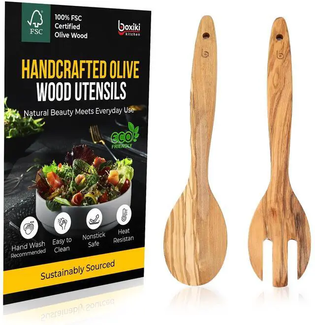 Main image of Utensil Set of 2 PCS Handcrafted Wooden Spoon & Spatula Natural Eco-Friendly Cooking Utensils, Nonstick Safe, Durable Kitchen Tools