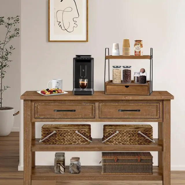 Alt view image 4 of 7 - 2-Tier Bathroom Organizer Countertop with Drawer, Wood Counter Organizer for Bathroom Decor, Sink Shelf for Vanity Storage, Makeup Tray for Perfume Skincare, Spice Rack Bedroom Kitchen Corner