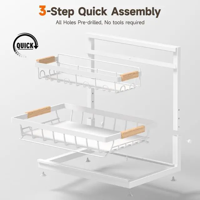 Alt view image 7 of 7 - 2 Packs Under Sink Organizer, Height Adjustable 2 Tier Under Kitchen Sink Organizer, Multi-Purpose Storage Shelf for Kitchen Bathroom Cabinet (White, Large)