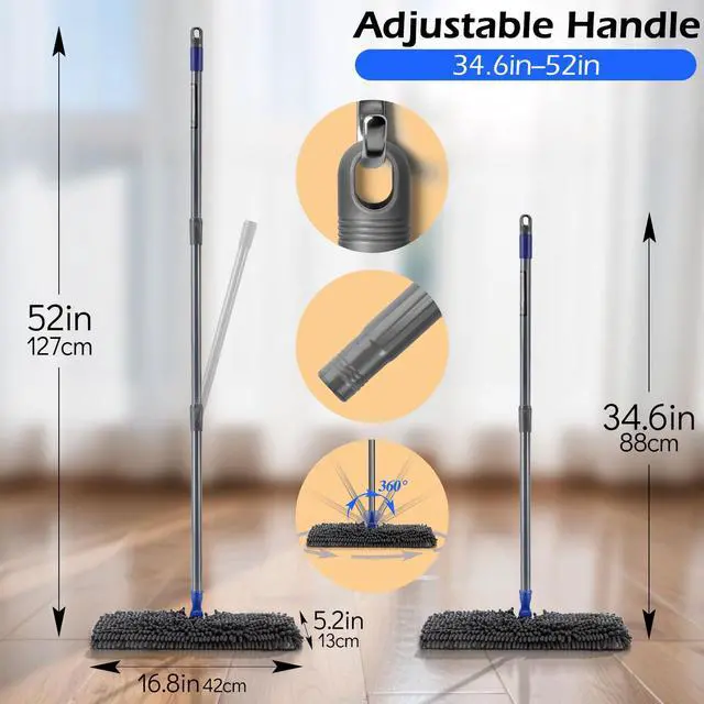 Alt view image 3 of 7 - Microfiber Dust Mop,Double-Sided Flat Mops for Hardwood Floors with 4 Reusable Mop Pads, Floor Mops with Stainless Steel Handle and Extension, Cleaner for Hardwood, Vinyl, Laminate, Tile