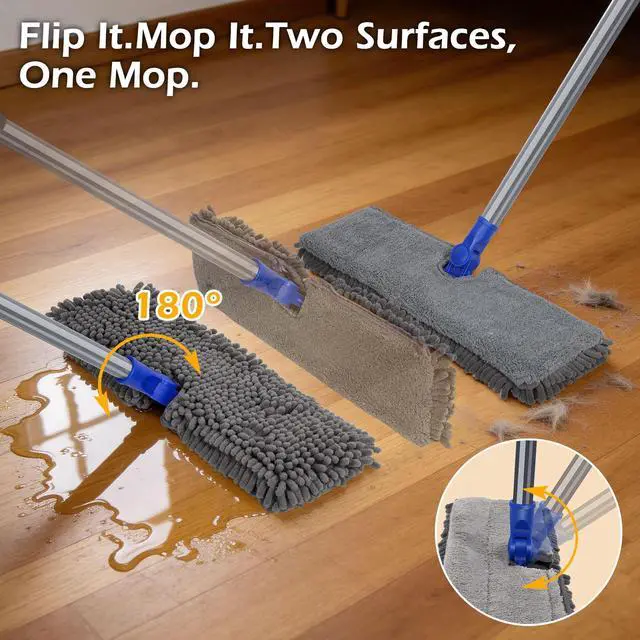 Alt view image 2 of 7 - Microfiber Dust Mop,Double-Sided Flat Mops for Hardwood Floors with 4 Reusable Mop Pads, Floor Mops with Stainless Steel Handle and Extension, Cleaner for Hardwood, Vinyl, Laminate, Tile