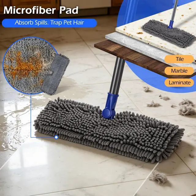 Alt view image 5 of 7 - Microfiber Dust Mop,Double-Sided Flat Mops for Hardwood Floors with 4 Reusable Mop Pads, Floor Mops with Stainless Steel Handle and Extension, Cleaner for Hardwood, Vinyl, Laminate, Tile