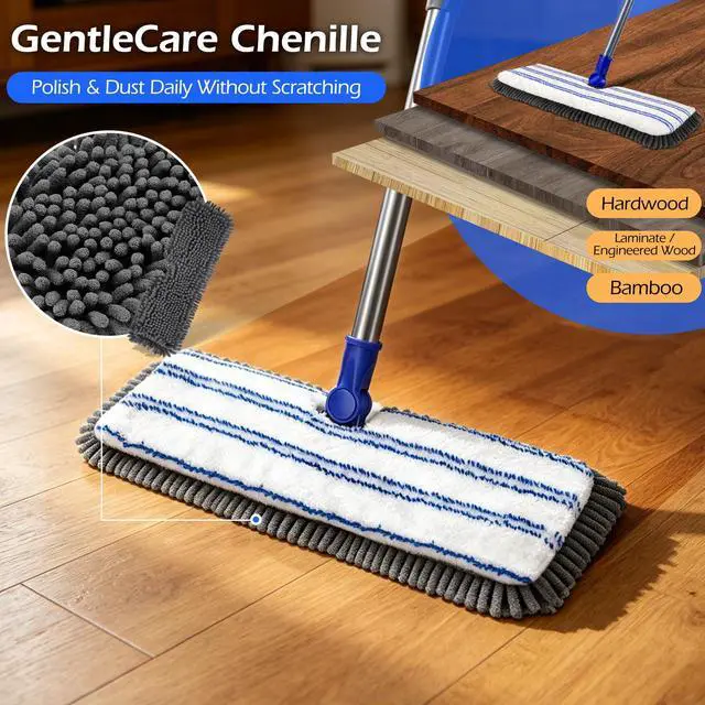 Alt view image 6 of 7 - Microfiber Dust Mop,Double-Sided Flat Mops for Hardwood Floors with 4 Reusable Mop Pads, Floor Mops with Stainless Steel Handle and Extension, Cleaner for Hardwood, Vinyl, Laminate, Tile