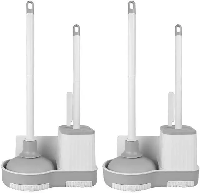 Main image of 2 Pack Toilet Brush and Holder Set with Plunger, Crevice Cleaning Brush for Deep Cleaning, Space Saving Storage