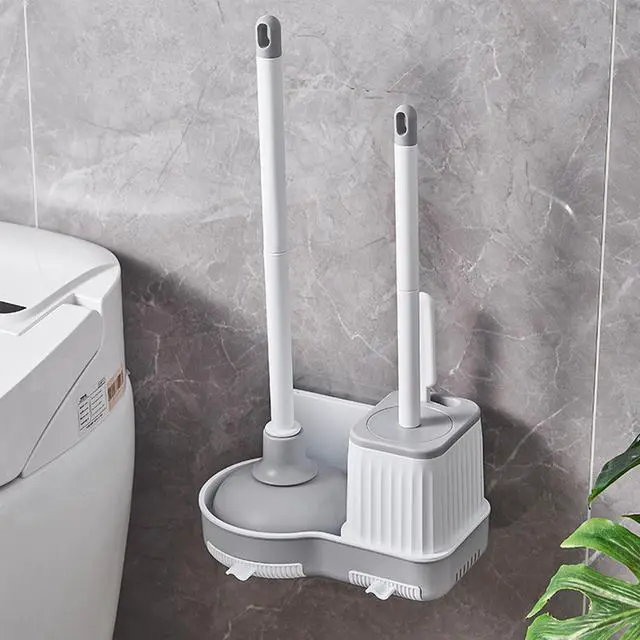 Alt view image 2 of 7 - 2 Pack Toilet Brush and Holder Set with Plunger, Crevice Cleaning Brush for Deep Cleaning, Space Saving Storage