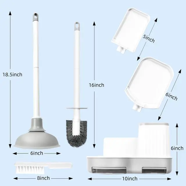 Alt view image 3 of 7 - 2 Pack Toilet Brush and Holder Set with Plunger, Crevice Cleaning Brush for Deep Cleaning, Space Saving Storage