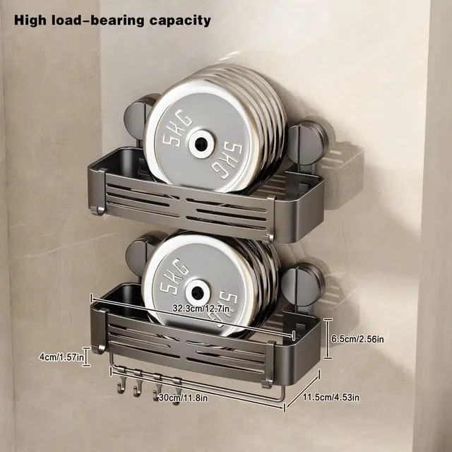 Alt view image 6 of 6 - Shower Caddy Suction Shower Shelf No Drilling Shower Organizer Suction Cup Shower Storage Rack Aluminum Wall Mounted Shampoo Holder with Towel Bar Hooks (2-Pack, Matte Gray)