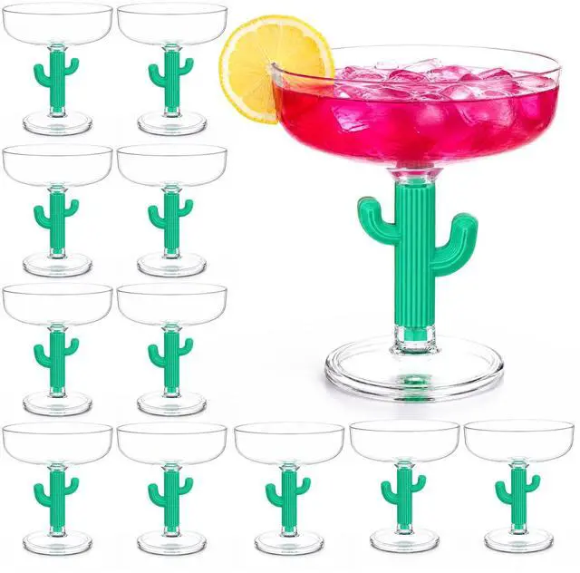 Main image of 12 Pcs Cactus Margarita Glasses Bulk Plastic Cactus Cup Durable Green Stemmed Cocktail Glasses 12 oz Shatterproof Goblet Cups Fiesta Cinco De Mayo Party Supplies