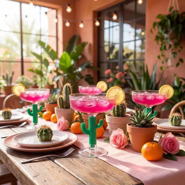 Alt view image 4 of 6 - 12 Pcs Cactus Margarita Glasses Bulk Plastic Cactus Cup Durable Green Stemmed Cocktail Glasses 12 oz Shatterproof Goblet Cups Fiesta Cinco De Mayo Party Supplies
