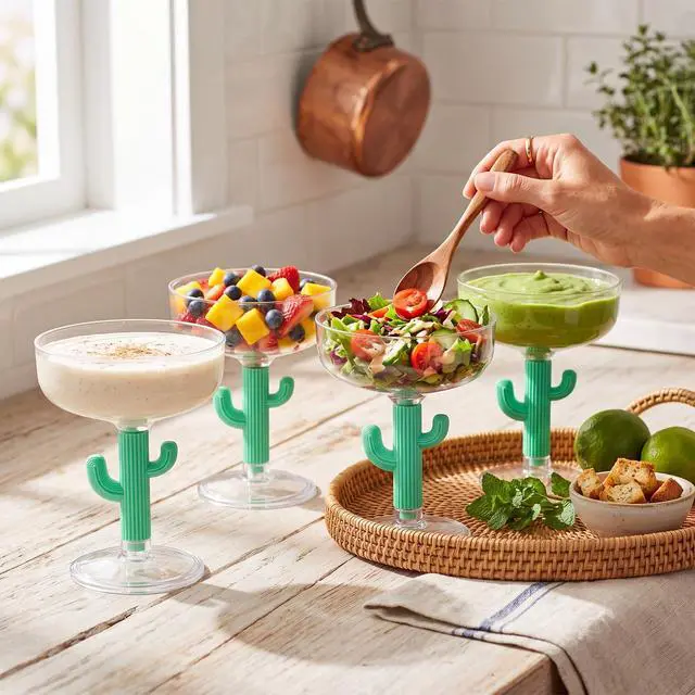 Alt view image 5 of 6 - 12 Pcs Cactus Margarita Glasses Bulk Plastic Cactus Cup Durable Green Stemmed Cocktail Glasses 12 oz Shatterproof Goblet Cups Fiesta Cinco De Mayo Party Supplies