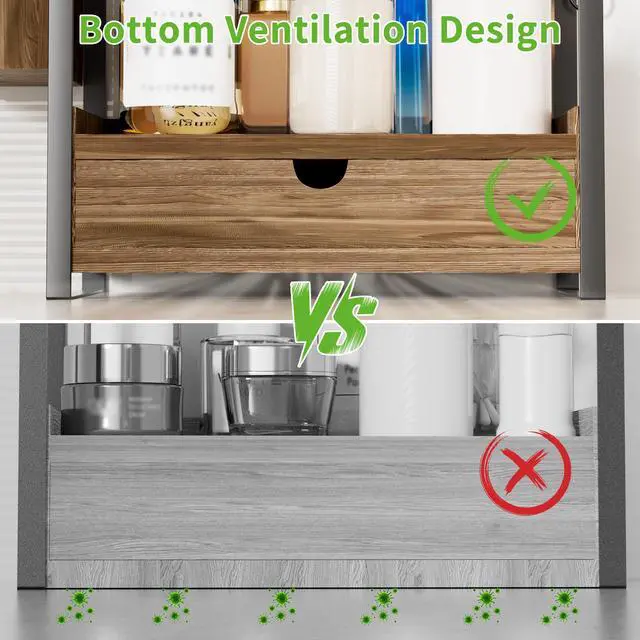 Alt view image 7 of 7 - 2-Tier Bathroom Counter Organizer with Drawer and Basket, Wood Countertop Organizer for Storage, Skincare Organizers for Vanity, Counter Shelf for Bathroom Organization(Dark Brown)