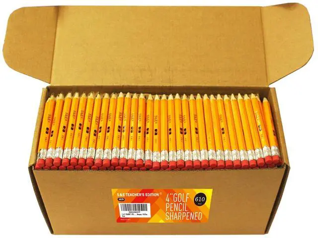Main image of 610Pcs Wood Pencils Half Pencils with Eraser Top, Golf, Classroom, Pew Wood-cased #2 HB, Hexagon, 610/Box.