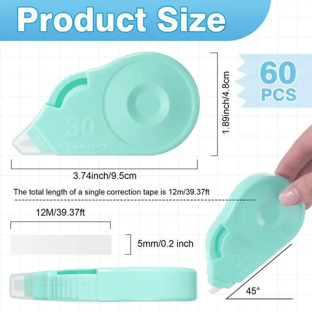 Alt view image 2 of 7 - 60 Pcs Colorful Correction Tape 39.4 ft White Wrong out Tear Resistant Bulk Easy to Use Roller Applicator for Office Note Journal Scrapbooking Home (Pastel)