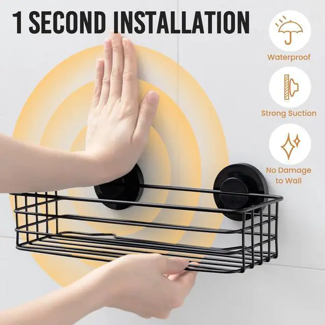 Alt view image 2 of 7 - Shower Caddy Suction Cup, 3 Pack Heavy Duty Bathroom Organizer for Inside Shower with Hooks & Soap Holder, Removable Bathroom Holder, Rustproof Black Storage