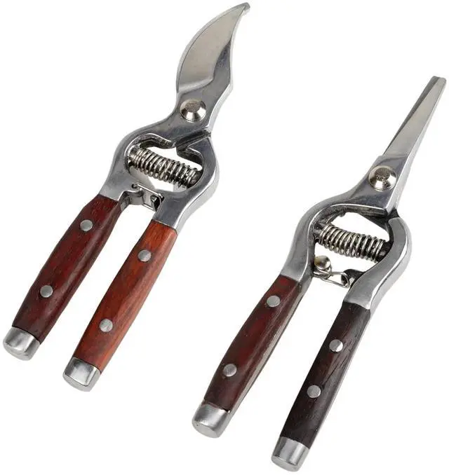 Main image of 2 Pack Garden Pruning Shears for Gardening, Wood Steel Handle Bypass Pruning Shears for Gardening, Curved Straight Garden Shears, Gardening Tools for Plants Flowers Light Branches