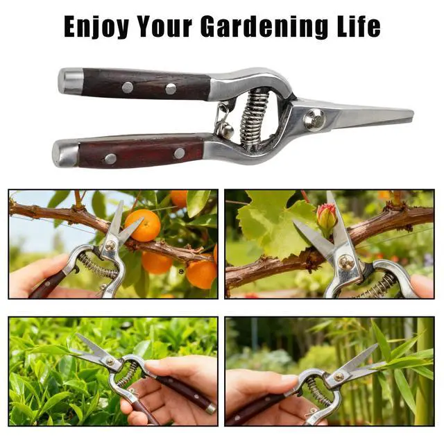 Alt view image 5 of 7 - 2 Pack Garden Pruning Shears for Gardening, Wood Steel Handle Bypass Pruning Shears for Gardening, Curved Straight Garden Shears, Gardening Tools for Plants Flowers Light Branches