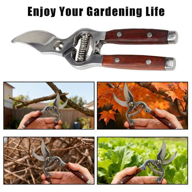 Alt view image 6 of 7 - 2 Pack Garden Pruning Shears for Gardening, Wood Steel Handle Bypass Pruning Shears for Gardening, Curved Straight Garden Shears, Gardening Tools for Plants Flowers Light Branches