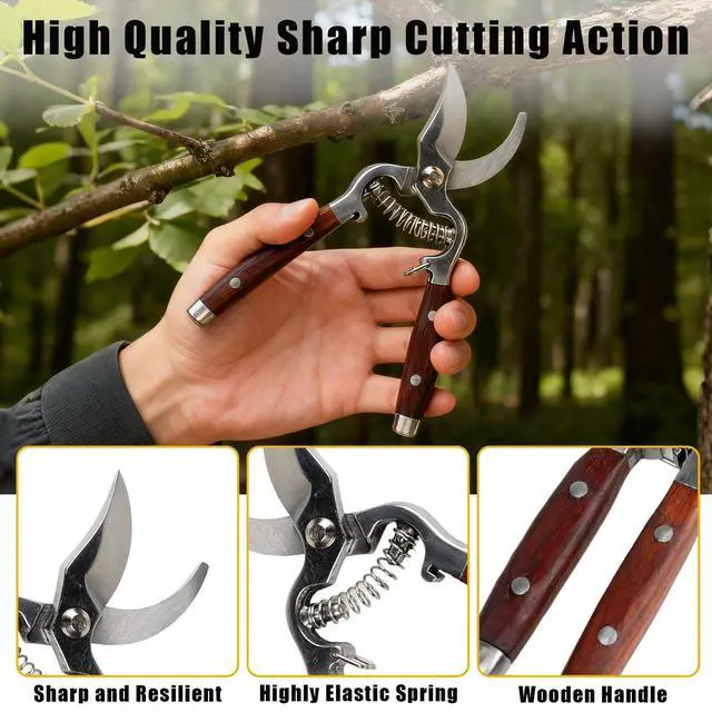 Alt view image 3 of 7 - 2 Pack Garden Pruning Shears for Gardening, Wood Steel Handle Bypass Pruning Shears for Gardening, Curved Straight Garden Shears, Gardening Tools for Plants Flowers Light Branches